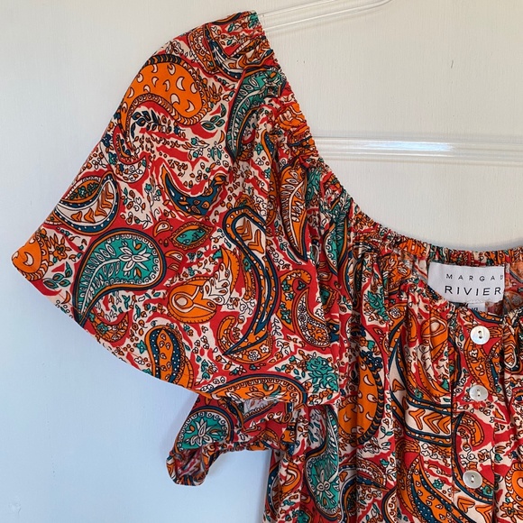 Margaux Riviera size XL off shoulder button front midi dress orange - Picture 5 of 13